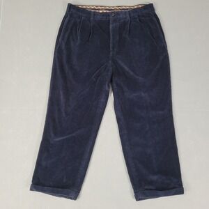 Brooks Brothers Corduroy Pants Mens 38x27* Navy Blue Elliot Pleated 100% Cotton